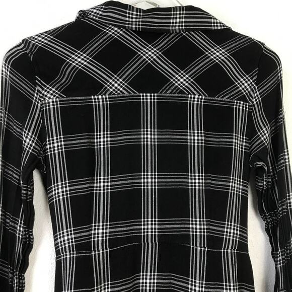 UNTUCKit for Her Tessa Plaid Wrap Tie Front Button Up Shirt Dress Black White 2 - Picture 5 of 13